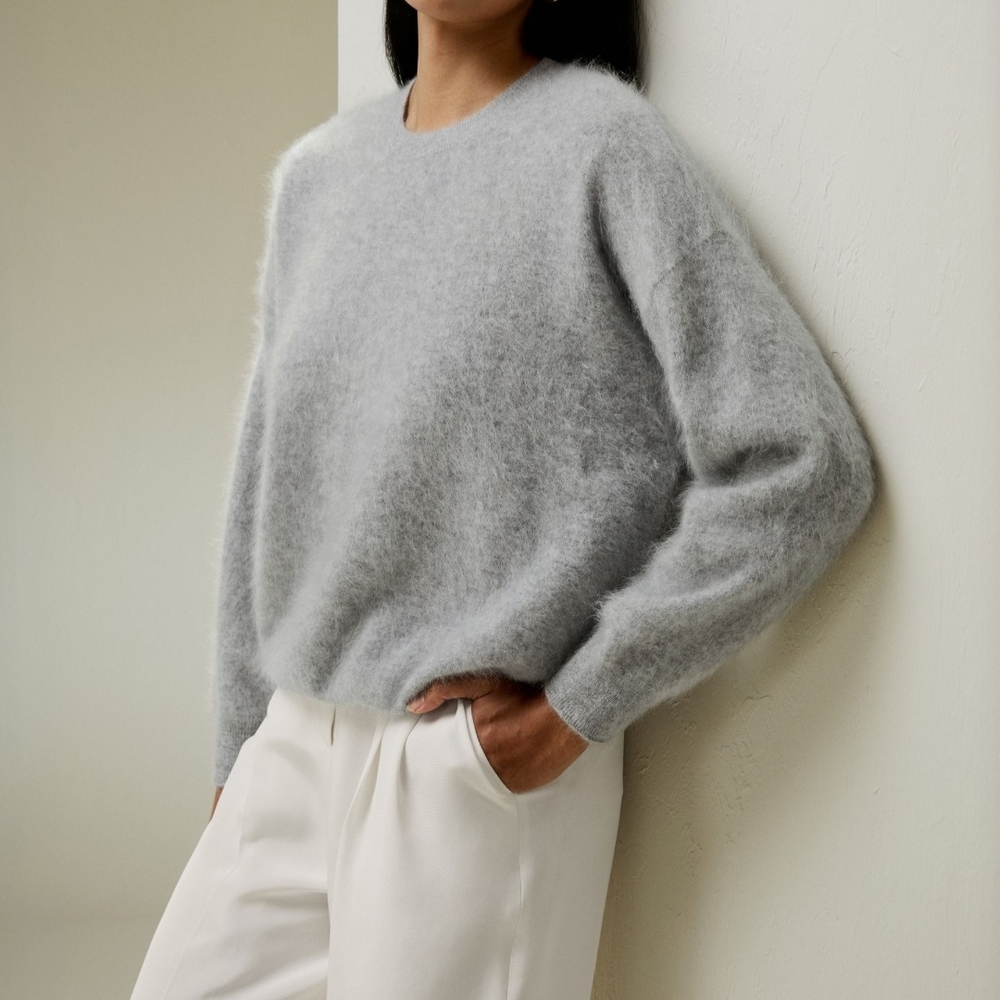 Brand New Womens LilySilk Brushed Cashmere Sweater Gray Large